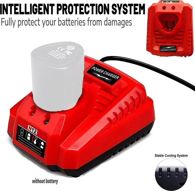 Milwaukee M12 N12 Lithium-Ionen-Akku-Ladegerät 3A Schnellladung Ersatzteil in Rot - Bild 1