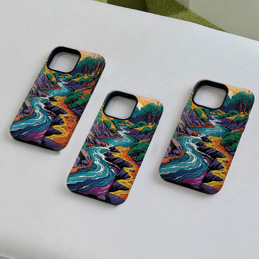 Potdemiel Aurea Case Matte Bumper MagSafe kompatible iPhone Hülle mit Flusstal-Landschaft Design in Multicolour - Bild 4
