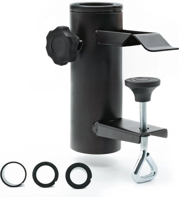 osoltus Sonnenschirmhalter für das Balkongeländer mit Klemmsystem und Schraube, Schwarz, Metall - Bild 1