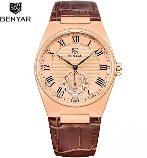 BENYAR Armbanduhr, Quarz, Gold, Leder, Herren - Bild 1