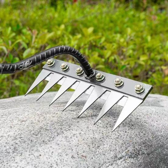 Hello Garden Garten-Unkrautrechen aus Kohlenstoffstahl mit 8 Zinken als Schwerlast-Unkrautzieher und Hand-Auswurzelwerkzeug - Bild 2