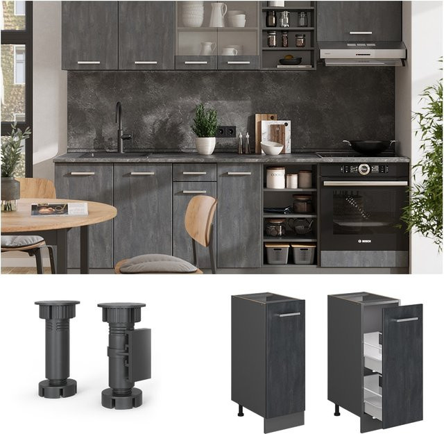 Vicco Apothekerschrank R-Line Medizinschrank für die Küche in Schwarz Beton und Anthrazit mit Eiche Front, Breite: 30 cm - Bild 3