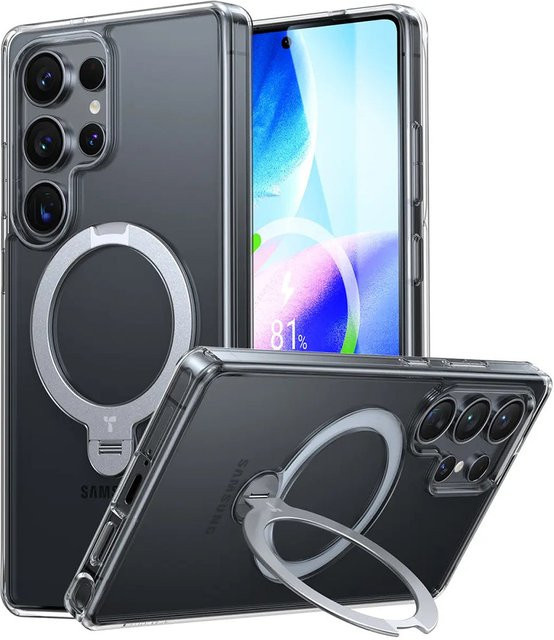 Torras MagSafe Hülle Ostand Spin für Samsung Galaxy S25 Ultra S938, Transparent - Bild 1