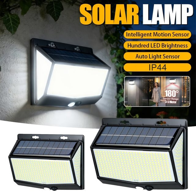 KDULIT Solar-Wandleuchte mit 458 LED, Wasserdichte Außenleuchte mit Bewegungssensor und 3 Modi, Weiß - Bild 1