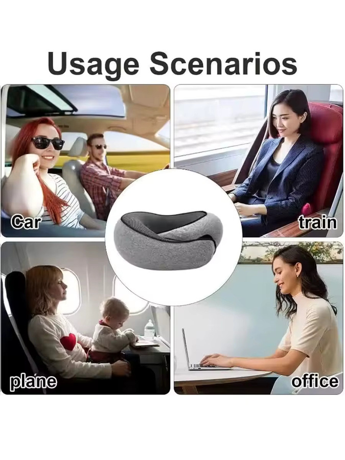 GAFASTWO Reise-Nackenkissen aus Memory-Schaum in U-Form, weich und verstellbar, Schwarz/Grau - Bild 6