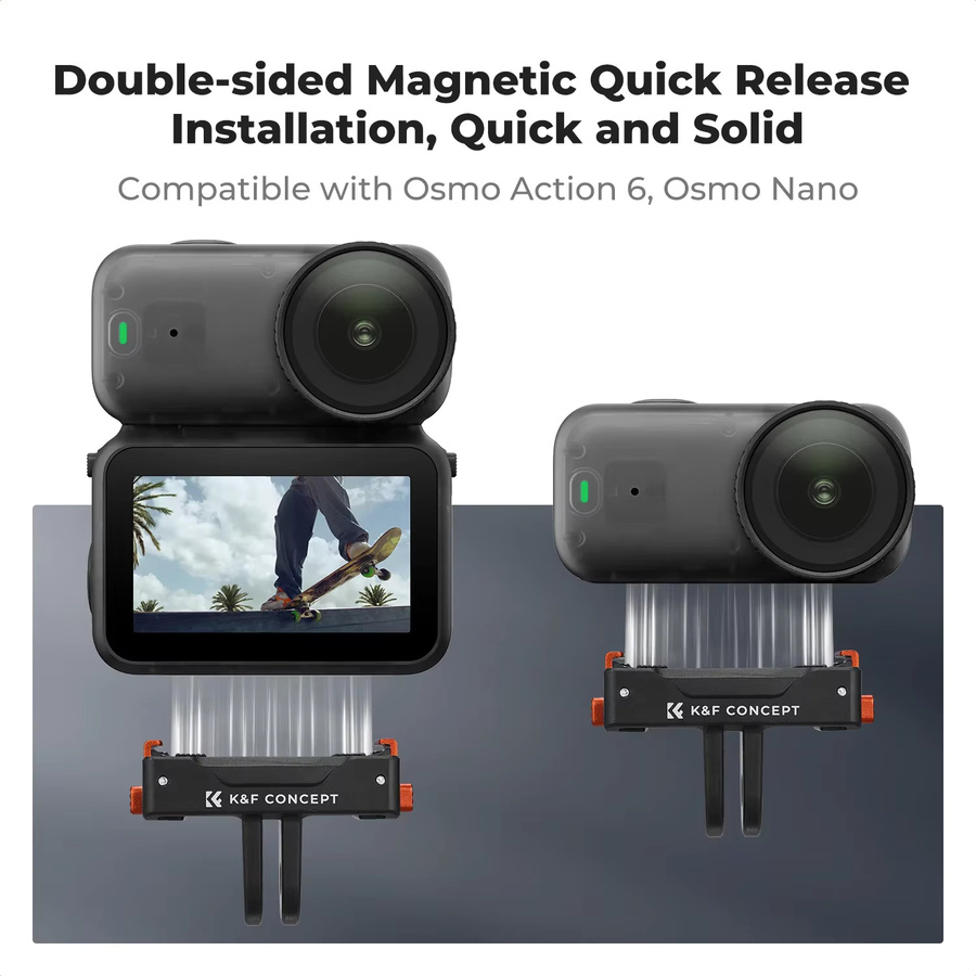 K&F CONCEPT Magnetische Schnellwechselhalterung für DJI Osmo Action 6 und DJI Osmo Action Nano, Schwarz, mit 1/4 Zoll Gewinde und GoPro-Adapter - Bild 2