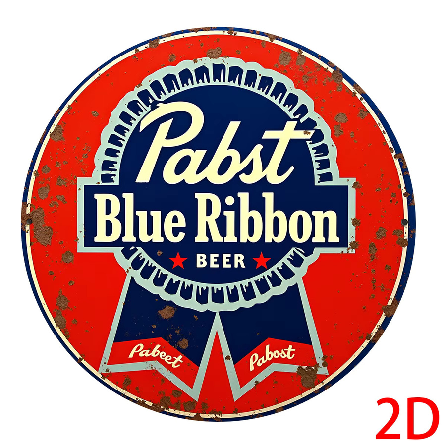 Rundes Holzschild Pabst Bier Vintage Wanddekoration mit Grafik in Rot - Bild 2