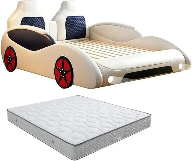 360Home Autobett Kinderbett in Weiß mit LED-Beleuchtung und Matratze, B/T/H: 225 x 150 x 100 cm - Bild 1