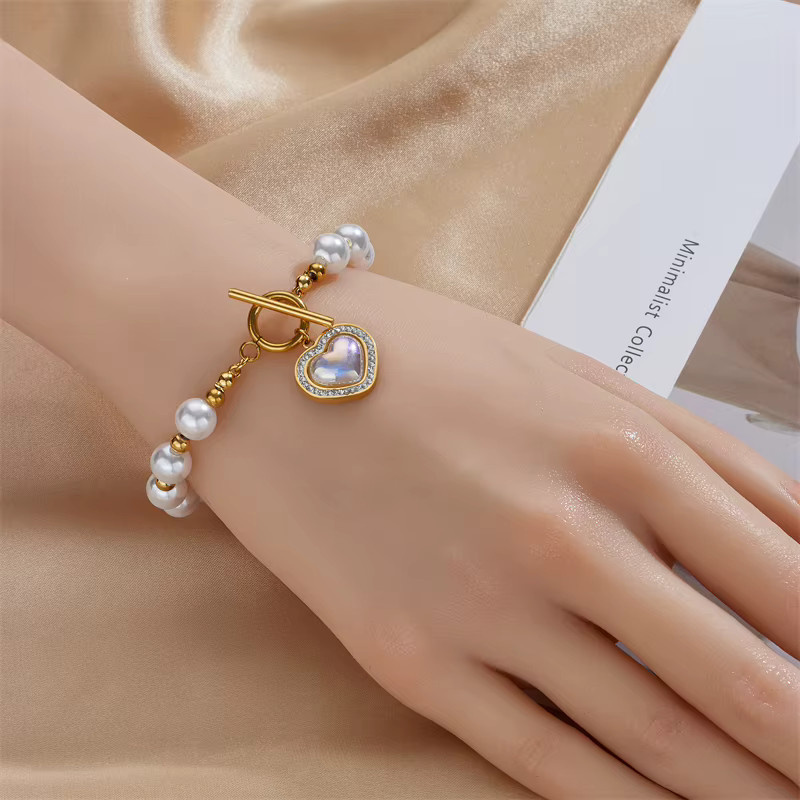 Xiyanike Armband, Edelstahl, Gold, Perlen, Herz, Damen - Bild 3
