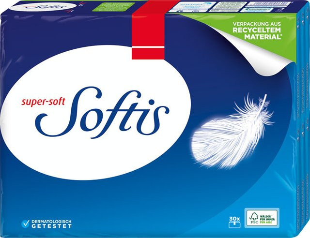 Regina Softis Taschentücher super soft, 4-lagig, weiß, 30 x 9 Stück - Bild 1