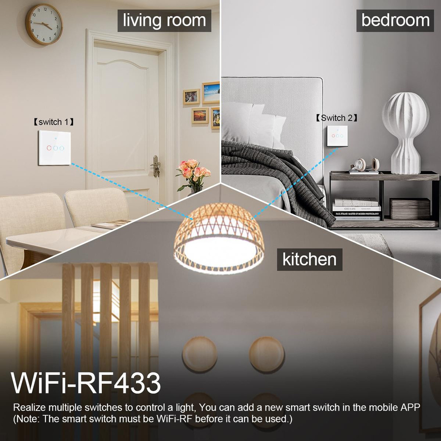 MALITAI Tuya Smart Life WLAN Wandschalter mit Touch-Glasscheibe, 1 Gang, Weiß, kompatibel mit Alexa und Google Home, 220V - Bild 3