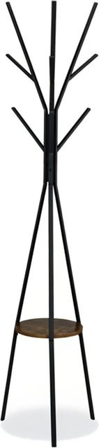 Relaxdays Garderobenständer aus Eisen in Schwarz mit 6 Haken und Ablage, freistehendes Baum-Design, H x B x T: 182 x 41 x 38 cm - Bild 1
