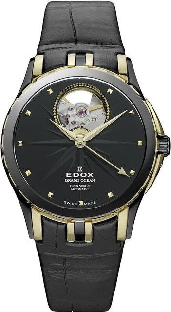 Edox Grand Ocean Automatik Damenuhr, Edelstahl, 33 mm, Leder, Schwarz - Bild 1