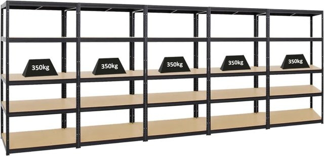 PROREGAL Schwerlastregal Slim Elephant M, 5 Ebenen, Schwarz, H x B x T: 180 x 90 x 60 cm - Bild 1