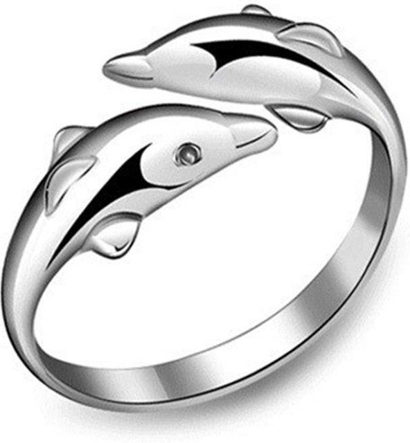 Lucky Star Jewelry Doppel-Delfin Ring, versilbert, Zirkonia, Damen - Bild 1