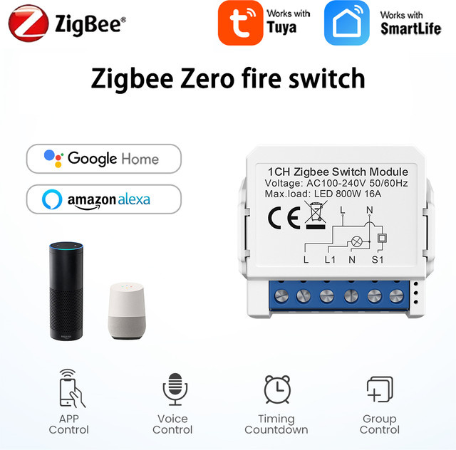YSRSAI ZigBee Smart Lichtschaltermodul Mini Breaker Switches in Weiß mit Zwei-Wege-Steuerung, kompatibel mit Alexa und Google Home - Bild 1
