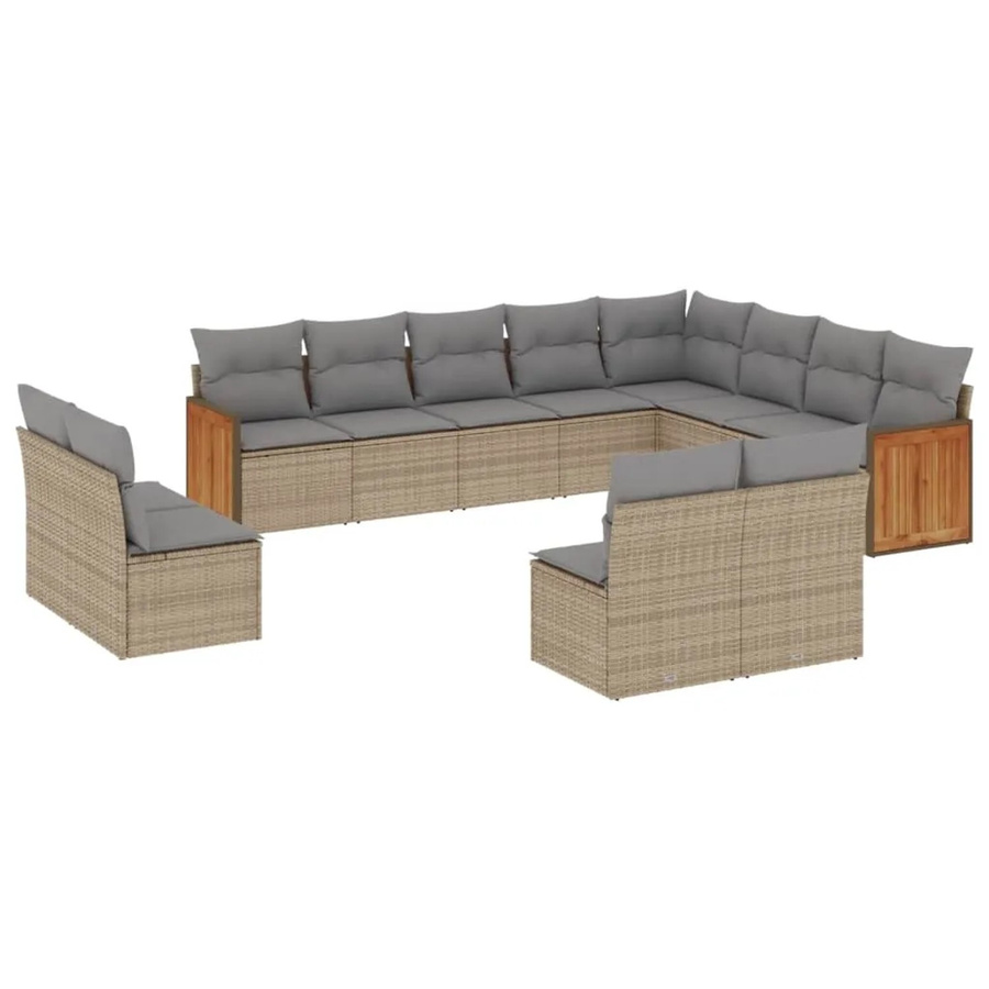 vidaXL 12-tlg. Garten-Sofagarnitur in L-Form aus Polyrattan und Akazienholz mit Kissen in Beige - Bild 2