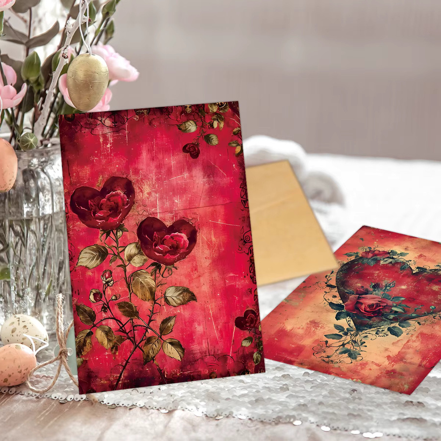 6er-Pack romantische Grußkarten mit roten Herzen und Umschlägen aus Papier für Valentinstag, Jahrestag und Hochzeit - Bild 3