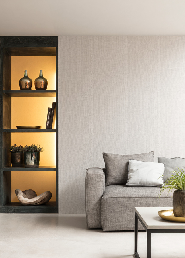 Arte International Wallpaper Uno in Bone mit abstraktem Naturdesign und textilem Charakter in Beige, Weiß und Grau - Bild 1