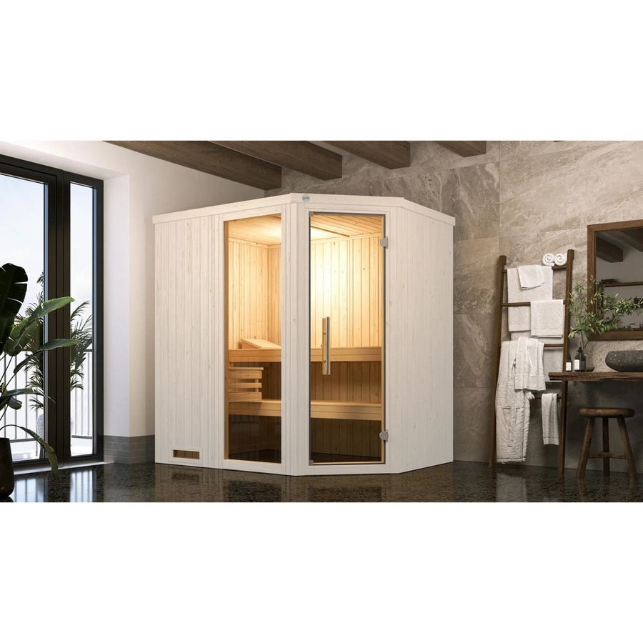 Weka Elementsauna Varberg 1 aus Fichtenholz in Braun mit Glastür und Fenster, B/H/T: 194 x 199 x 144 cm - Bild 2