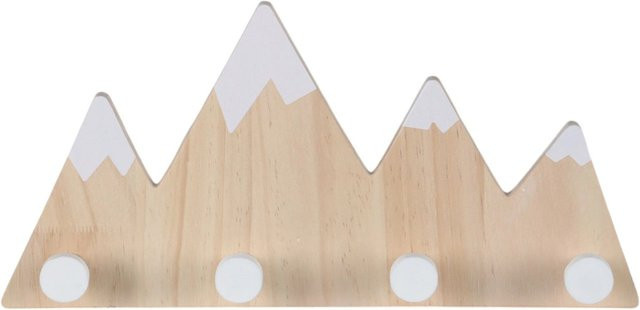 Relaxdays Kindergarderobe aus MDF und Kiefernholz mit Bergmotiv und 4 Haken, Farben: Natur und Weiß, B/H/T: 34,5 x 17 x 5 cm - Bild 1