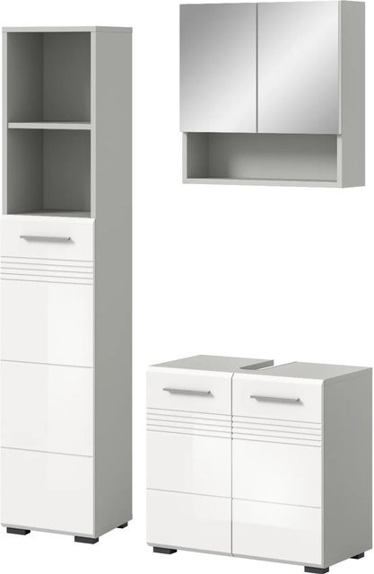 Inn.Furn Badmöbel-Set Carlo 3-teilig in Weiß und Grau Hochglanz mit Soft-Close und LED-Beleuchtung - Bild 1