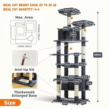 Pawz Road XXL Kratzbaum für Katzen mit Höhle und Hängematte aus Sisal in Beige, Höhe: 205 cm - Bild 2