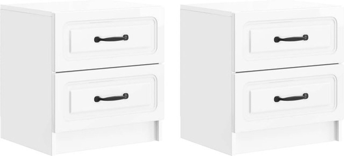 Set aus 2 Nachttischen vidaXL in Hochglanz Weiß, Modernes Design, B/T/H: 43 x 34,5 x 44,5 cm - Bild 1