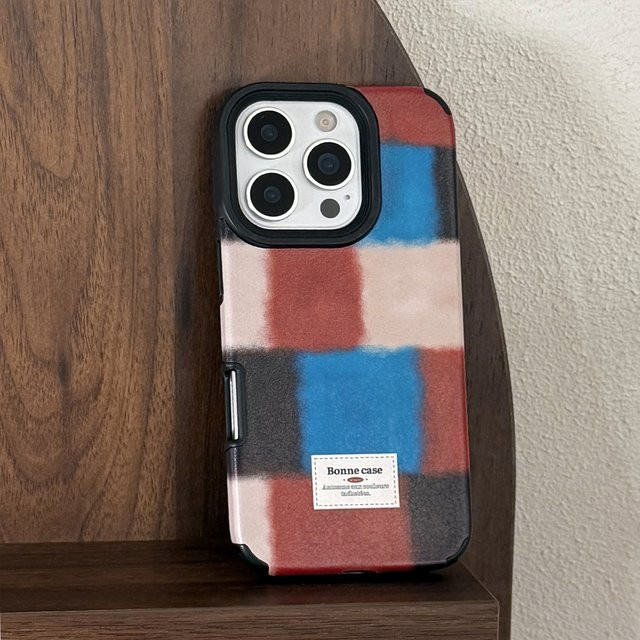 MUQGEW Handyhülle mit Vintage Retro Gittermuster und Ledertextur für iPhone 11 bis iPhone 17 Pro Max Plus, stoßfest, Multicolour - Bild 1