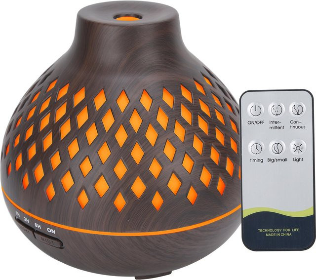 OutsideWorld Aroma Diffusor Ultraschall Heimluftbefeuchter mit Holzmaserung und LED-Licht, Braun, 400 ml - Bild 1