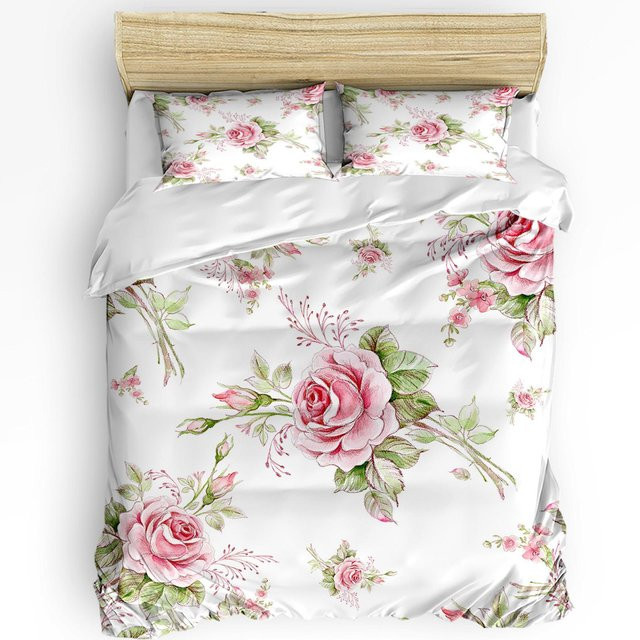 3-teiliges Bettwäscheset JMG Household Supplies Vintage Rote Rose Blumenmuster aus Mikrofaser, Farbe Rot/Weiß, B/H: 245 x 210 cm - Bild 1