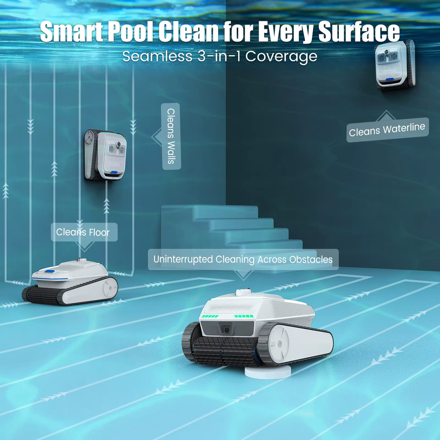 AIRROBO PC200 Lite Roboter-Poolreiniger in Weiß mit 4 Rollenbürsten, Doppelpumpe und Ultraschall-Hinderniserkennung - Bild 3