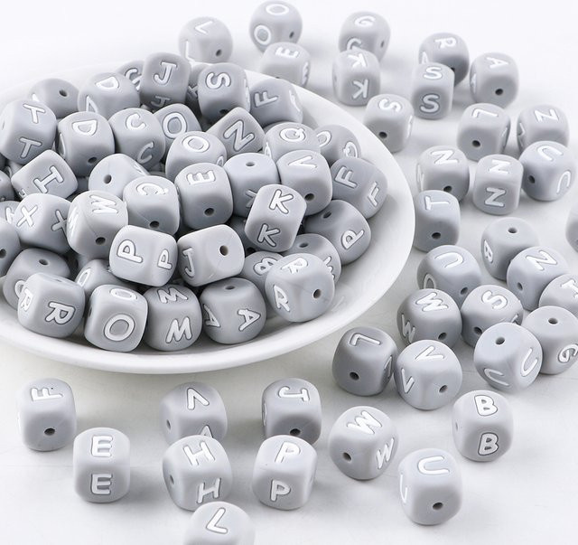 Kovict Alphabet-Buchstabenperlen, Silikon, grau, 12 mm - Bild 1