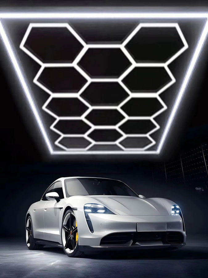 Oyajia 14er-Pack LED-Deckenleuchten in Wabenform, 680 W, 6500 K Kaltweiß, moderne LED-Panel-Beleuchtung für Garage, Werkstatt und Studio, Farbe: Weiß - Bild 4