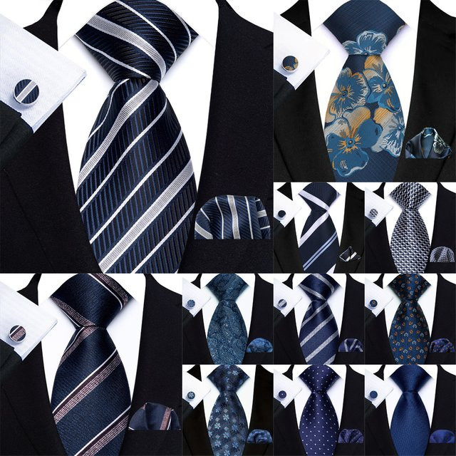 YISHLINE Schmuck-Set Krawatte, Einstecktuch, Manschettenknöpfe, Marineblau, Herren - Bild 1