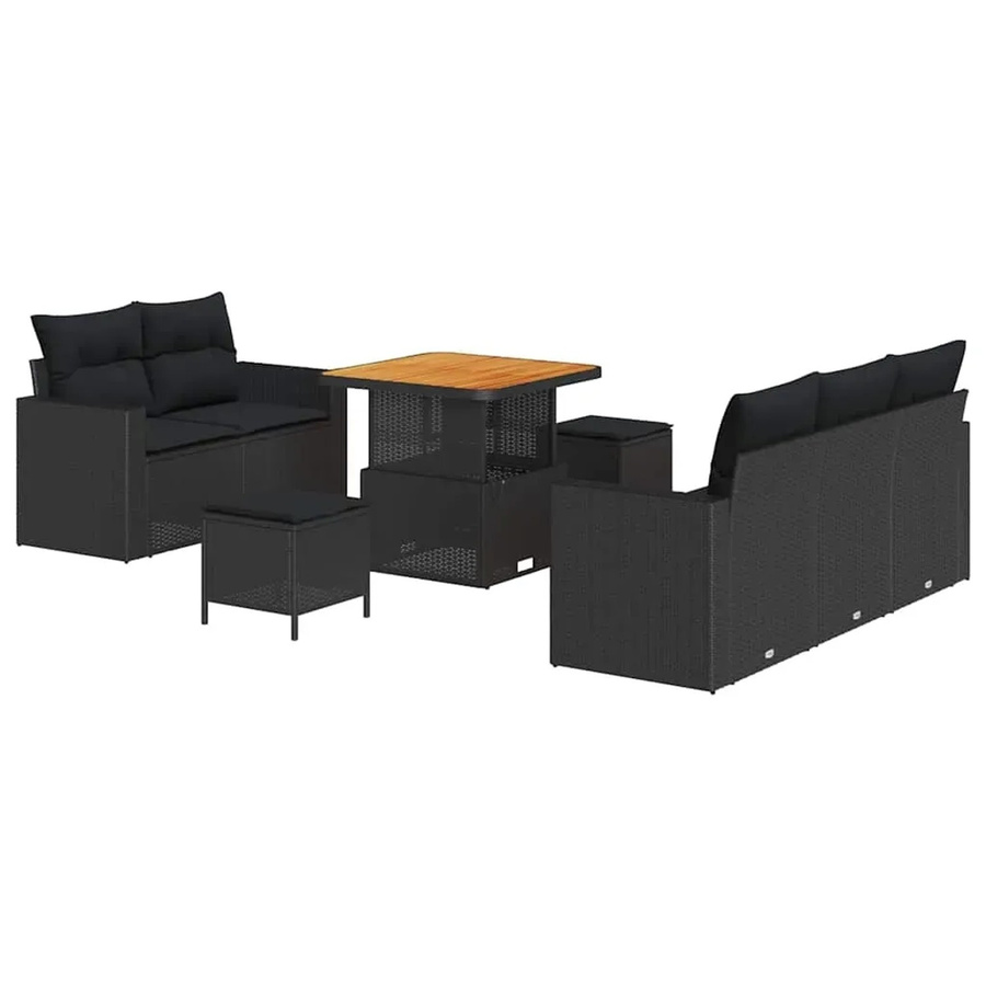 vidaXL Garten-Sofa-Set 8-teilig aus Poly Rattan und Akazienholz in Schwarz - Bild 2