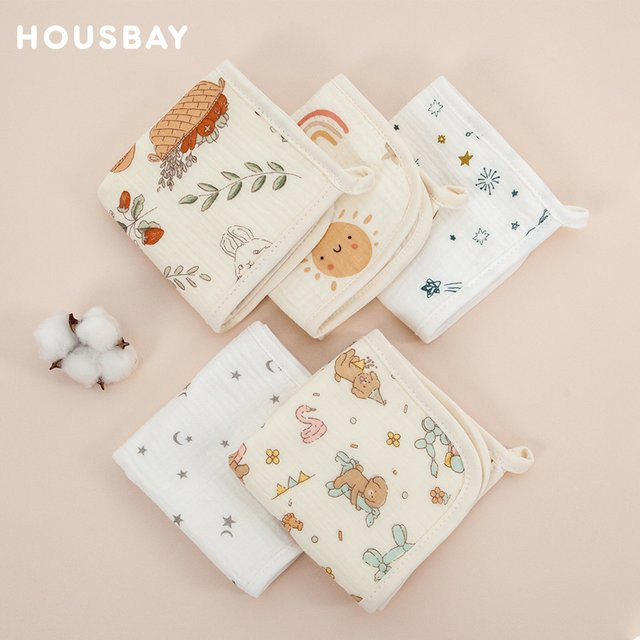HOUSBAY Baby Waschtuch aus weicher Baumwoll-Gaze, Mehrfarbig, B/B/B: 25 x 25 x 1 cm - Bild 1