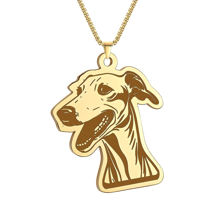QIMING Halskette mit Windhund-Anhänger, Edelstahl, Gold, Unisex - Bild 2
