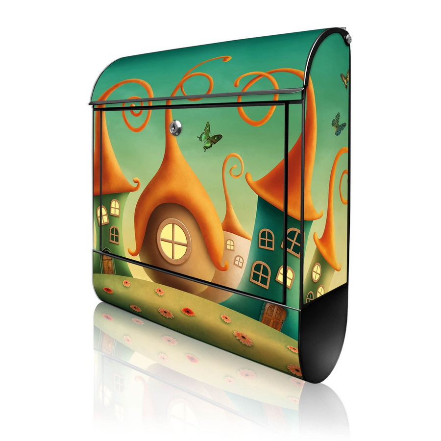 banjado Briefkasten groß Zwergenhausen Motiv in Schwarz mit Zeitungsfach und 2 Schlüsseln, B/T/H: 38 x 13 x 47 cm - Bild 1