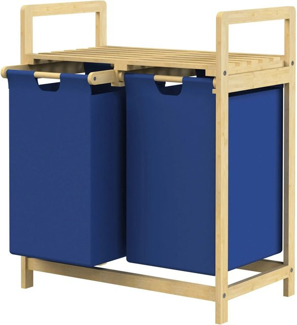 ML-Design Wäschekorb aus Bambus mit 2 Fächern und Ablage, Dunkelblau, B/T/H: 73 x 63 x 33 cm - Bild 2