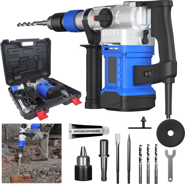 Bohrhammer mit 1500 W Leistung, 6 Geschwindigkeiten und 4 Funktionen inklusive SDS Plus Meißeln, Bohrer und Koffer - Bild 1