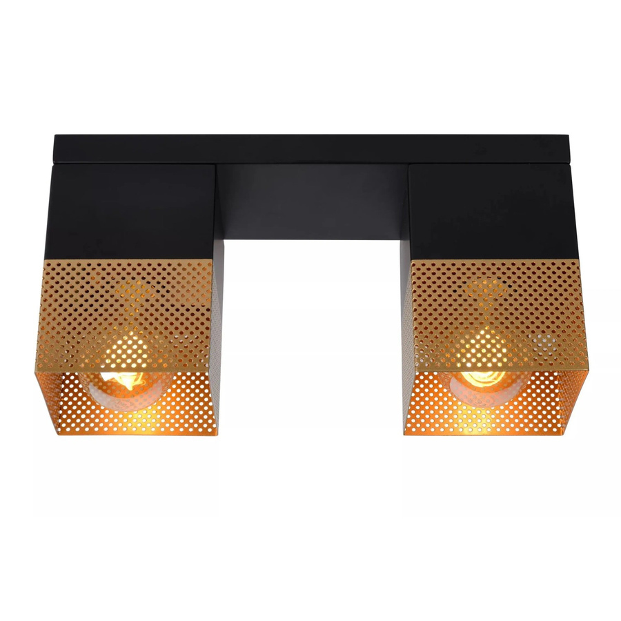 Licht-Erlebnisse Deckenleuchte Eckig in Schwarz und Gold, 2-flammig, Metall, E27, Breite: 32 cm - Bild 2