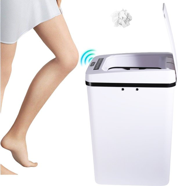 Vremota Intelligenter Sensor-Mülleimer mit berührungsloser Schließfunktion, 35l, Weiß - Bild 1