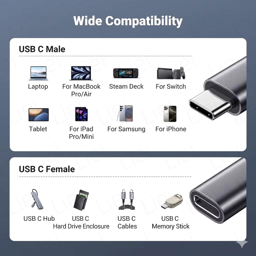 LIEI USB-C Verlängerungskabel 20Gbps 240W USB 3.2 in Schwarz für 4K@120Hz Videoübertragung mit Stecker auf Buchse für MacBook, iPhone, PlayStation und Nintendo Switch - Bild 6