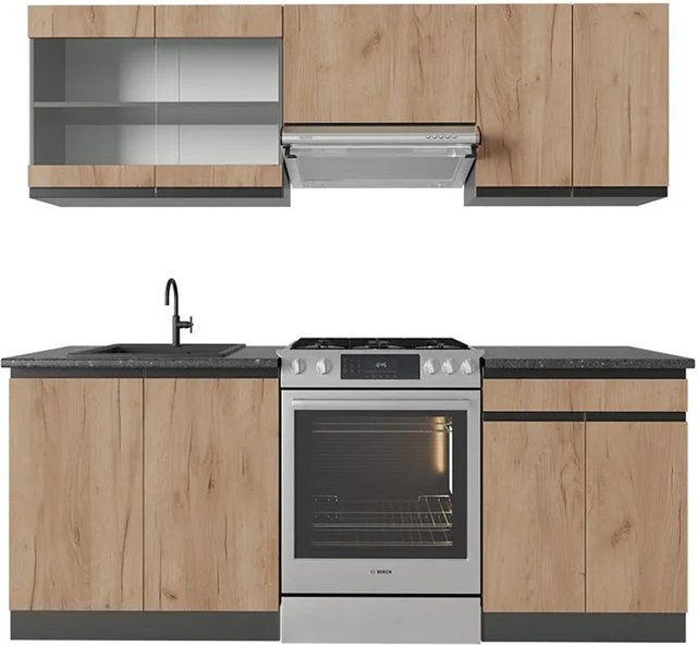 Vicco Küchenzeile R-Line J-Shape in Anthrazit und Eiche, moderne Einbauküche mit 200 cm Breite - Bild 2