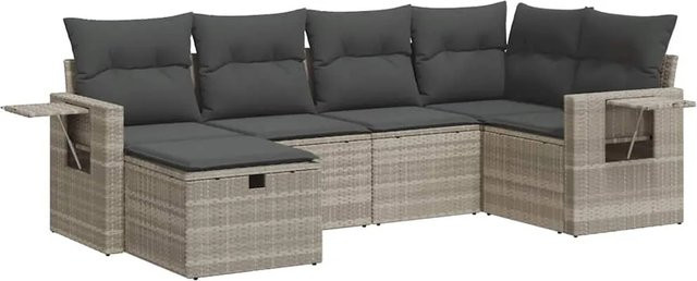 vidaXL 6-teilige Garten-Sofagarnitur aus Polyrattan in Grau mit Kissen und Ottoman - Bild 1