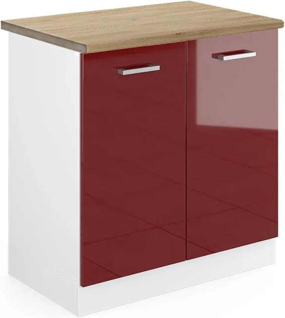 Vicco Spülenunterschrank R-Line in Bordeaux Hochglanz und Weiß mit Eichenoptik, B/T/H: 80 x 60 x 81,6 cm - Bild 1