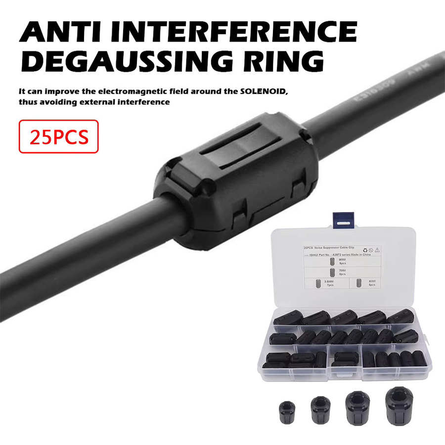 Alloet 25-teiliges Ferritkern-Ringklemmen-Set in Schwarz mit 3,5 mm, 5 mm, 7 mm und 9 mm für RFI-EMI-Filter und Rauschunterdrückung - Bild 3