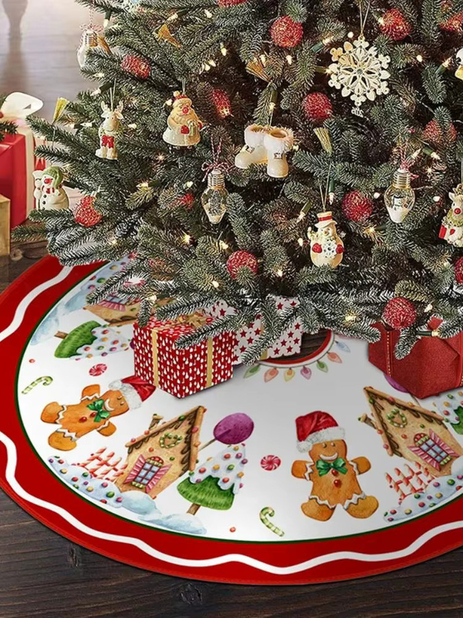 VIKAMA Weihnachtsbaum Rock mit Schneeflocken und Weihnachtsmann Design, runde Textil-Fußmatte in Multicolour - Bild 3