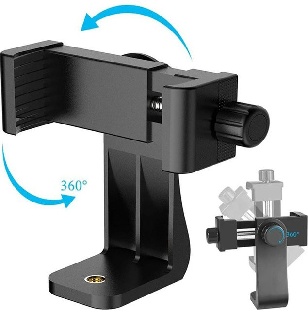 Verstellbare 360-Grad-Telefon-Clip-Halterung als Stativadapter und Selfie-Halter in Schwarz für iPhone, Samsung und Xiaomi - Bild 1